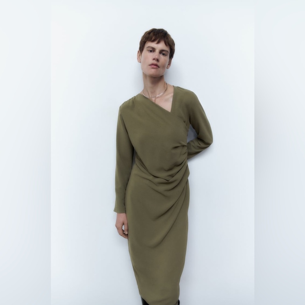 ZARA RUCHED WRAP DRESS - Picture 3 of 7